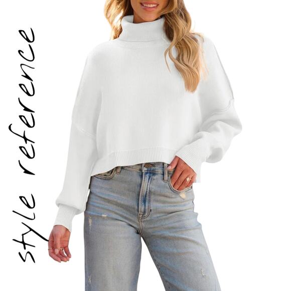 MEROKEETY Women's Ivory Turtleneck Batwing Sleeve Oversized Cropped Sweater XL - Picture 6 of 6